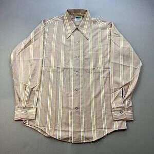 Vintage Mr Cee Dee Shirt Adult Medium 15x15.5 Tan Striped Long Sleeve USA 70s